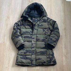 TNA St. Anton Goose Down Filled Camo Parka Jacket Size L | Aritzia Winter Coat